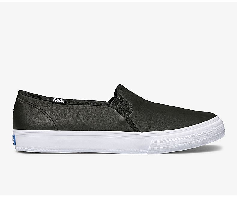 Keds Women's Double Decker Leather Black Slip On Shoes - ZC1570638